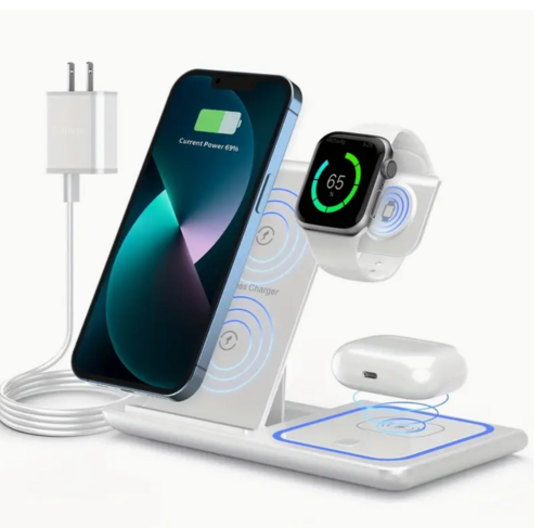 Faltbare 3-in-1 Wireless Ladestation 15W mit LED-Lampe