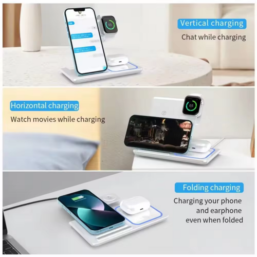 Faltbare 3-in-1 Wireless Ladestation 15W mit LED-Lampe