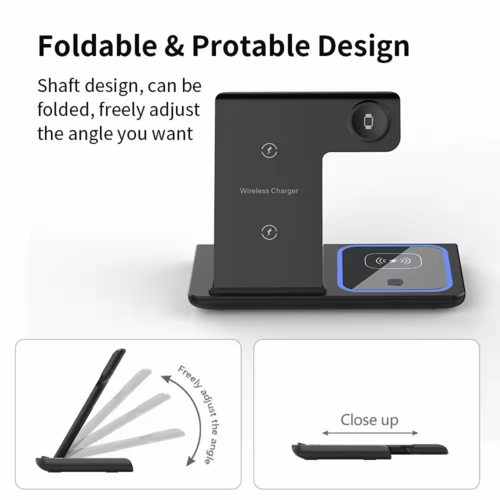 Faltbare 3-in-1 Wireless Ladestation 15W mit LED-Lampe